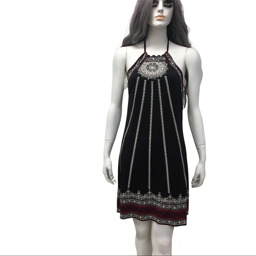 Studio M Black & White Halter Dress w Purple and Orange Trim S